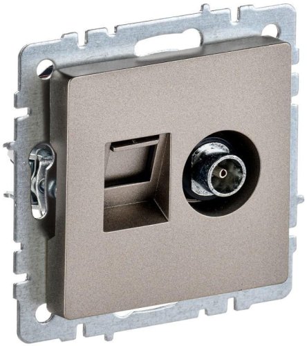 Розетка RJ45+TV Оконечная без рамки IEK Brite РТВ/РК12-БрШ 2-м. шампань фото Розетка RJ45+TV Оконечная без рамки IEK Brite РТВ/РК12-БрШ 2-м. шампань картинка